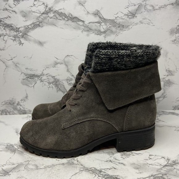 Lucky Brand Heylie Combat Boot Womens 7.5 Gray Suede Outdoor Lace Up Casual Shoe - Picture 3 of 9